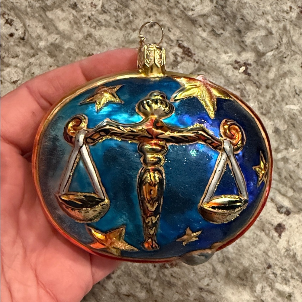 Libra Blue and Gold Zodiac Christmas Ornament